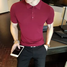 Мужская рубашка поло, высокое качество, лето, приталенная трикотажная рубашка поло, Мужская рубашка поло с коротким рукавом и отложным воротником, 7 цветов