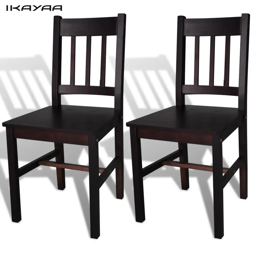 iKayaa 2 Pcs brown dining chairs made of pine wood For Dining Room ES