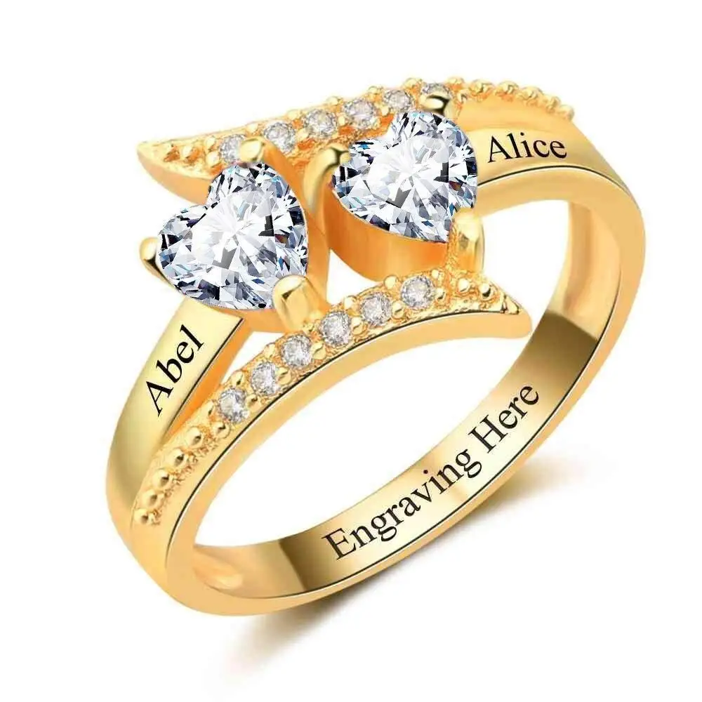 Amxiu Personalized Wedding Ring Custom Two Names Rings 925 Sterling Silver Ring with Birthstones Name Ring For Women Accessories