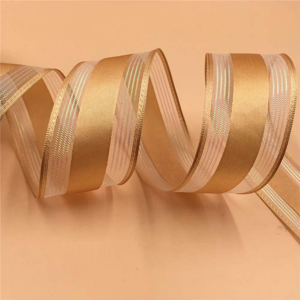 Wired Ribbon Ribbon Ribbon CREAM & GOLD 38mm x 2 meters 