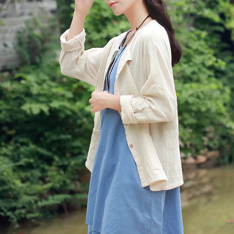 Женская Осенняя куртка повседневная льняная одежда в винтажном стиле свободная