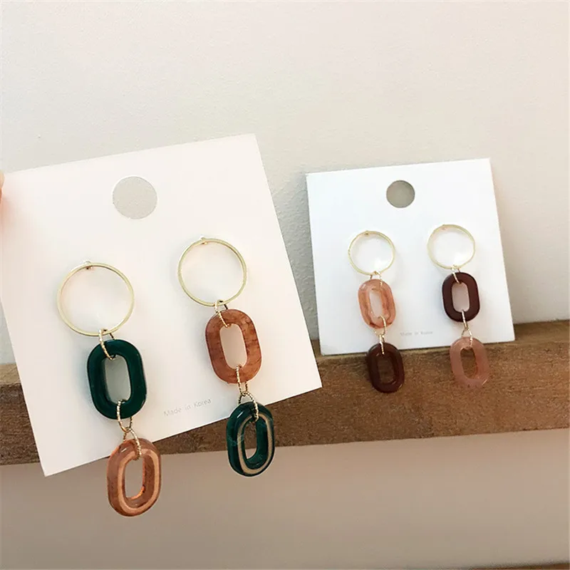 

2019 Korean New Fashion Acrylic Vintage Geometric Circle Metal Circle Long Drop Earrings For Women Party Brincos Jewelry Gifts