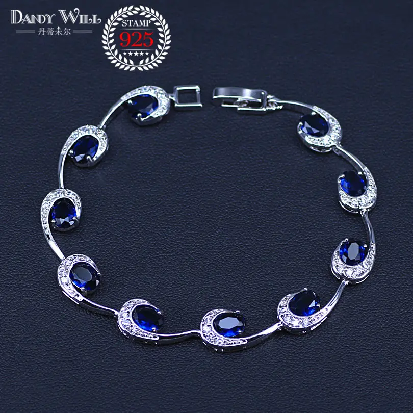

 Square New Fashion Ladies Accessories silver 925 Women Navy Blue Crystal Chain Bracelets Bangles With Zircon Stone