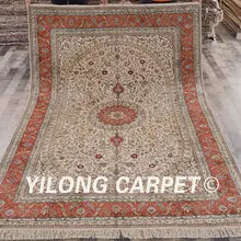 YILONG 6'x9' тавризский шелк Vantage ковер бежевый ковер ручной работы площадь шелковый ковер(SL79B6x9