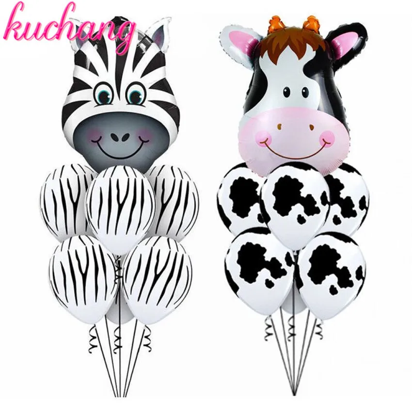 

7pcs/lot 12inch Animal Latex Balloons Tiger Zebra Cow Birthday Theme Party Balls Helium inflatable globos kid toys