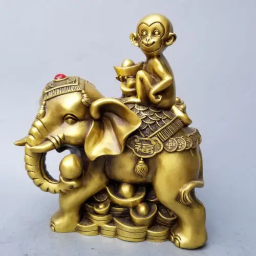 Изысканная медная статуя слона yuanbao Money Lucky Monkey|Статуи и скульптуры| |