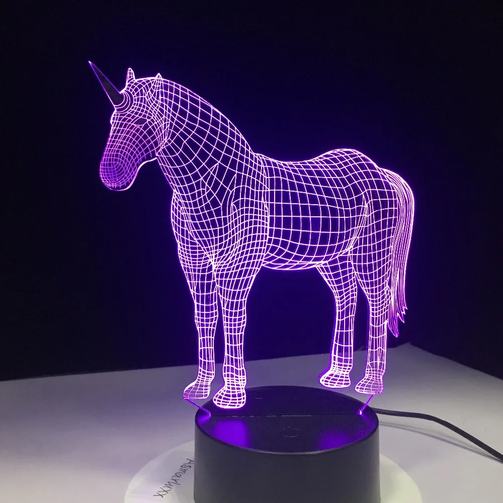 Cute Unicorn Horse Animal Lights 3D LED Lamp 7 Colorful Acrylic Lamp as