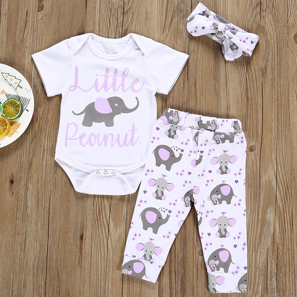 

Kid Clothes Boys Clothes Toddler Baby Boy Girl Cartoon Print Letter Romper+Pants+Hairband Outfits Set