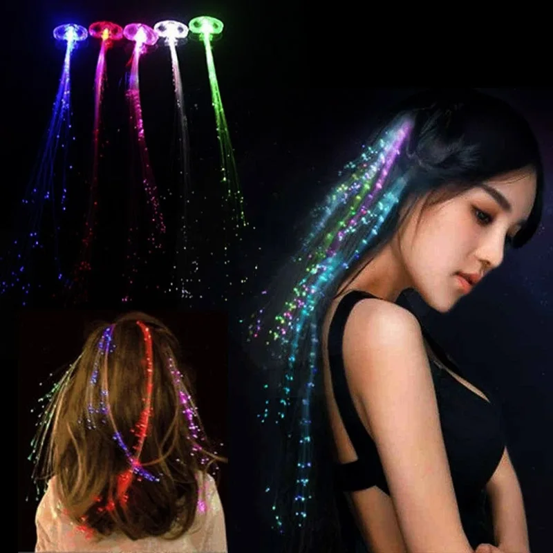 

High Quality LED Glowing Flash Wigs Hair Colorful Braided Clip Hairpin Show New Year Party Christmas Decor Supplies Accessories