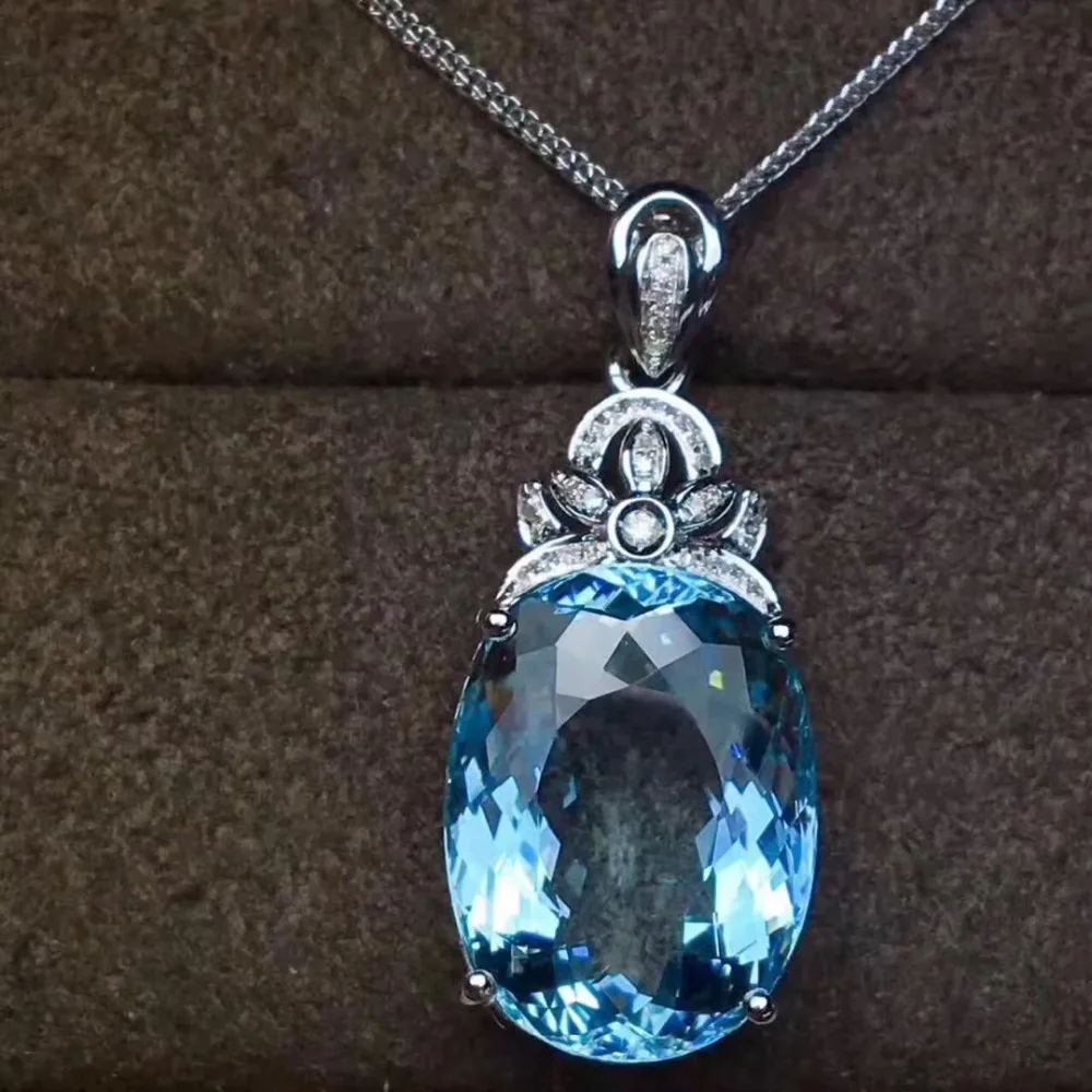  Bleu naturel 12*16mm topaze gem pendentif naturel pierre gemme pendentif collier 925 en argent ster