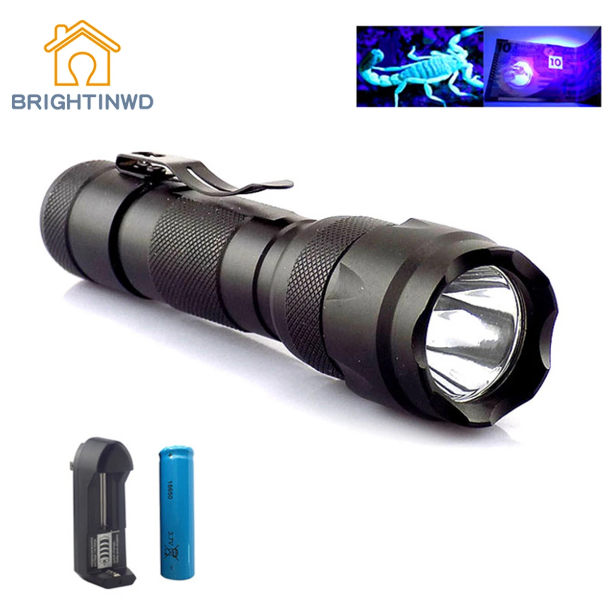 

BRIGHTINWD Powerful Uv Flashlight Purple Linternas 395nm Flash Torch Light Lamp Ultra Violet Ultraviolet Lamp Uv Led Flashlight