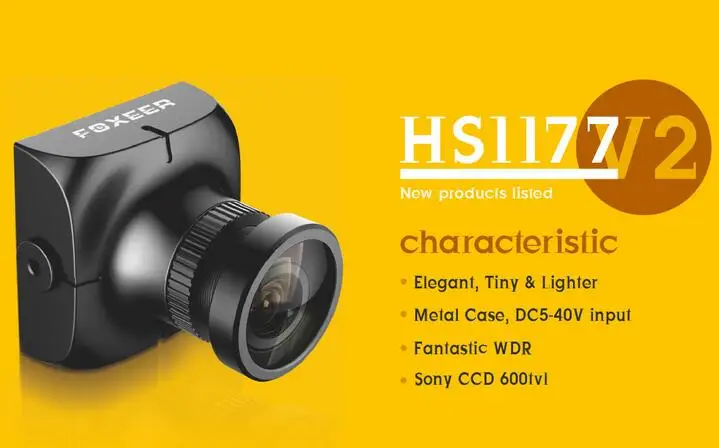 

New Arrival Foxeer HS1177 V2 600TVL CCD 2.8mm PAL/NTSC IR Blocked Mini FPV Camera 5-40V w/ Bracket