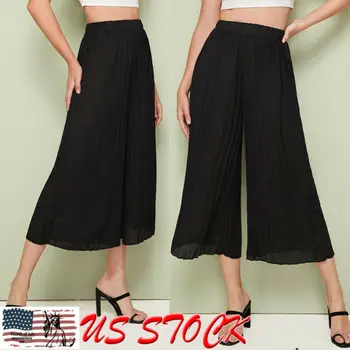 

2019 Summer New Women's Solid Flare Stretch Pants Long High Waist Wide Leg Bottom Casual Trouser