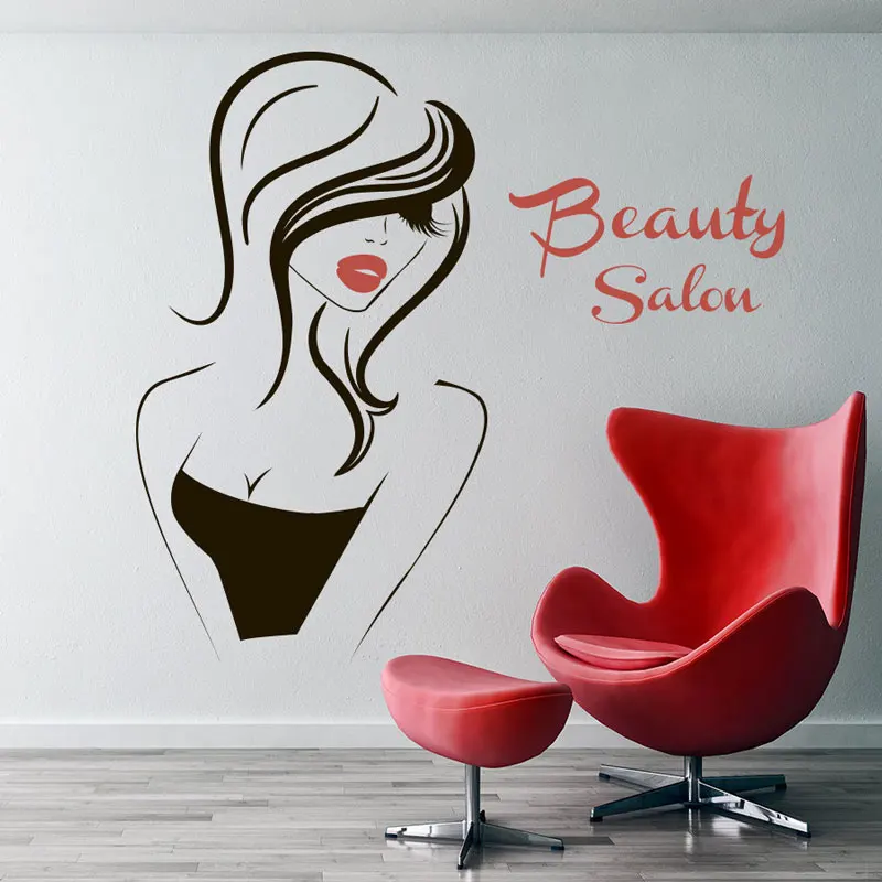 

Wall Decal Beauty Salon Vinyl Decal Interior Decor Sticker Hairdresser Hairstyle Hair Barbers Hairdo Girl Face Eyes Lips MF40