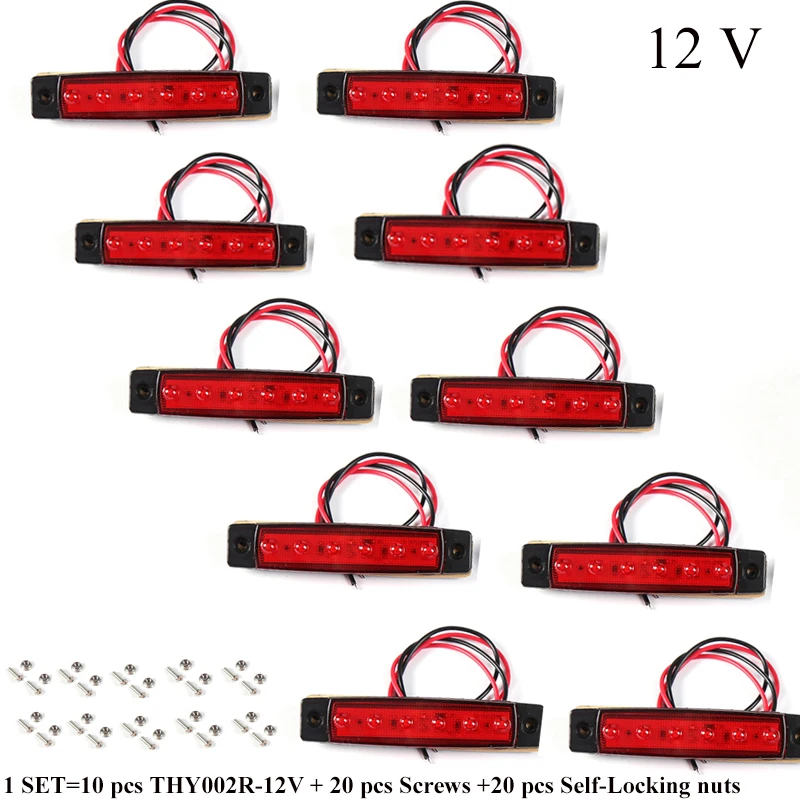 

10 PCS AOHEWEI 12 V LED red rear side marker light indicator position lamp with reflector for trailer truck lorry RV caravan