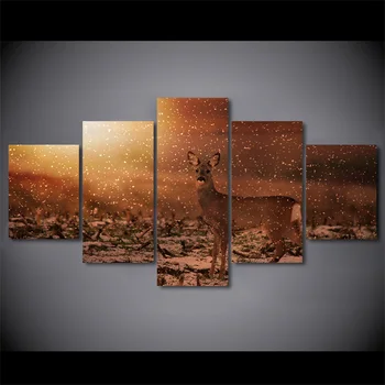 

5 Piece Canvas Painting Animal Picture Deer In Snow HD Posters And Prints Christmas Decorations For Home Wall Picture