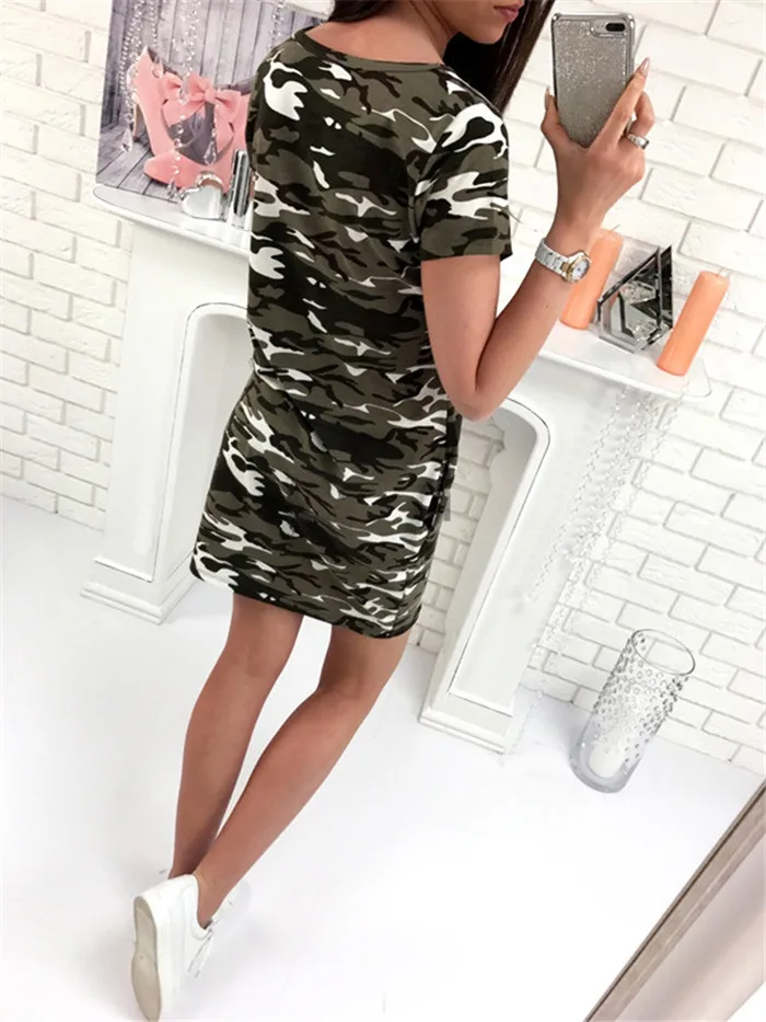 Camouflage V Neck Short Sleeve Dress