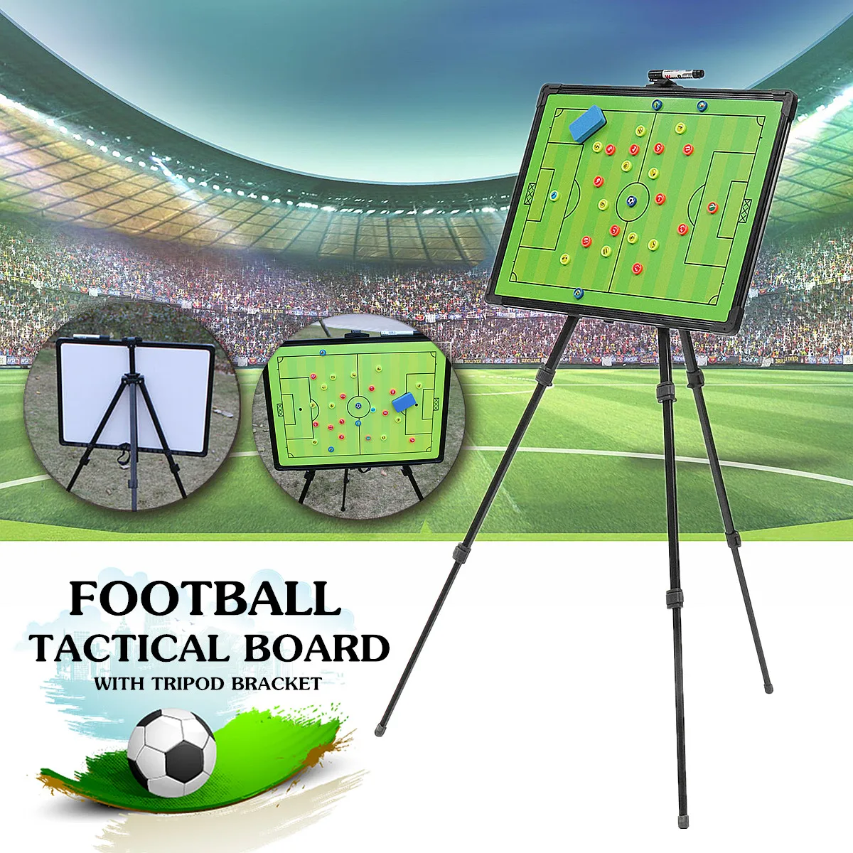 

Professional Football Tactical Coaching Board Training Guidance Magnetic w/ Tripod Stainless Steel+PVC Board 60x45cm Portable
