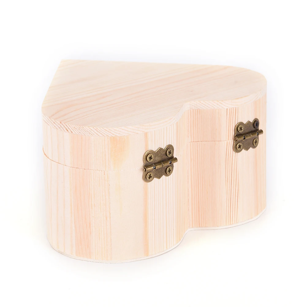 Wood Box Heart Shape Jewelry Box Hardware Wedding Gift Makeup Storage Bin Earrings Ring Organizer Portable Storage Boxes