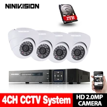 NINIVISION 4CH 1080 P AHD камера система 1920*1080 AHD белая внутренняя камера видеонаблюдения 2.0MP наблюдение AHD комплект с 2 ТБ HDD