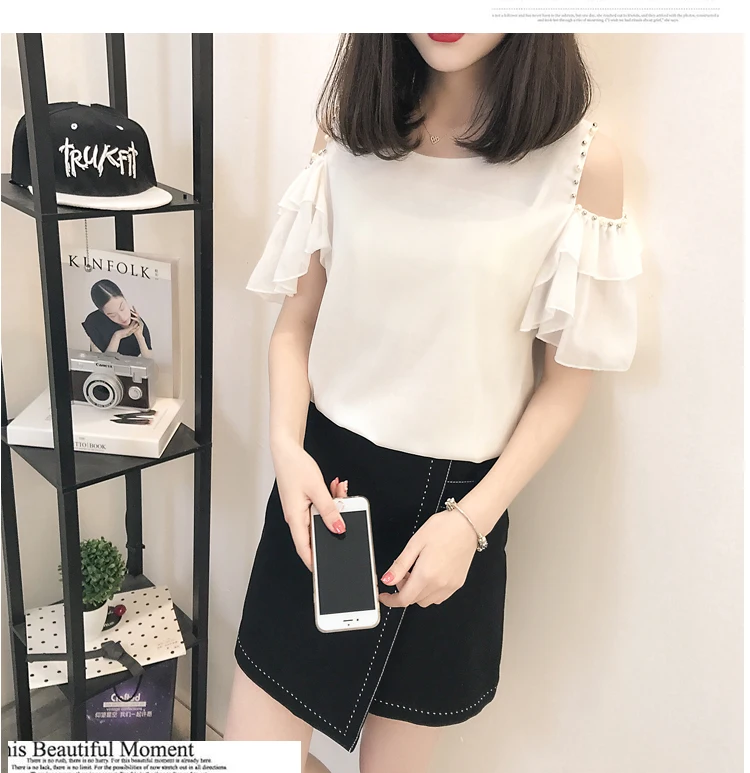 

New sexy off shoulder female blouse shirt Casual white solid shirt 2017 o-neck short sleeve blouses women tops blusas 808C