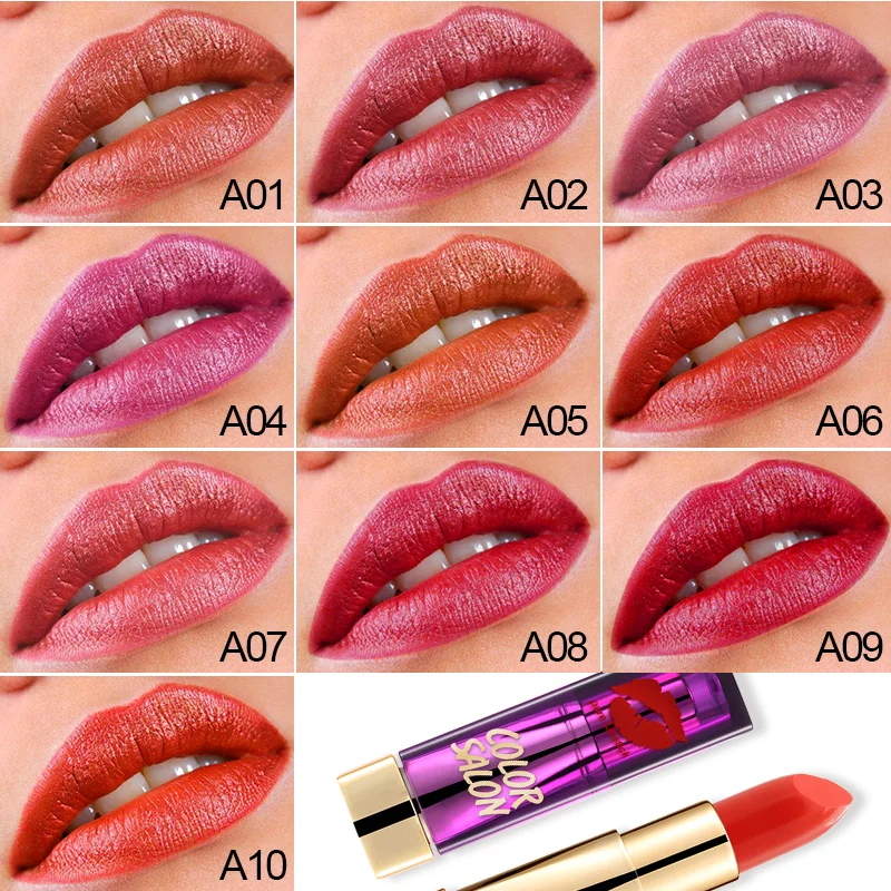 Color Salon Lipstick Matte Waterproof Velvet Lip Stick 10 Colors Sexy