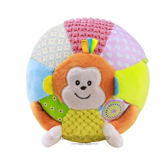 Детская мягкая плюшевая игрушка 15 см, музыкальный мяч, погремушка, животное, свинья, обезьяна, слон, мышь, детская ручка, обучающая Музыкальная Коробка внутри