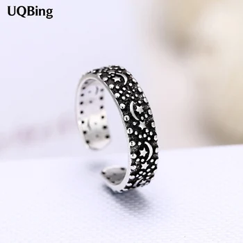 

Free Shipping Retro Moon Star 925 Silver Sterling Ring For Women Jewelry Finger Ring For Party Birthday Gift