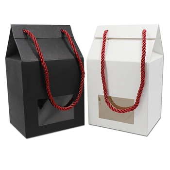 

25pcs/lot 10*8*11cm Black / White Paper Box Christmas New Year Gift Candy Cake Food Packaging Storage Portable Boxes With Rope