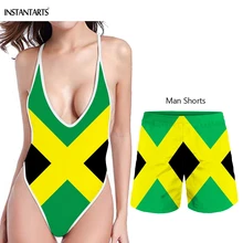 Instantarts 2019 casais quentes maiôs jamaica bandeira impressa mulher sem costas monokini homem praia shorts banho beachwear senhora masculino(China)