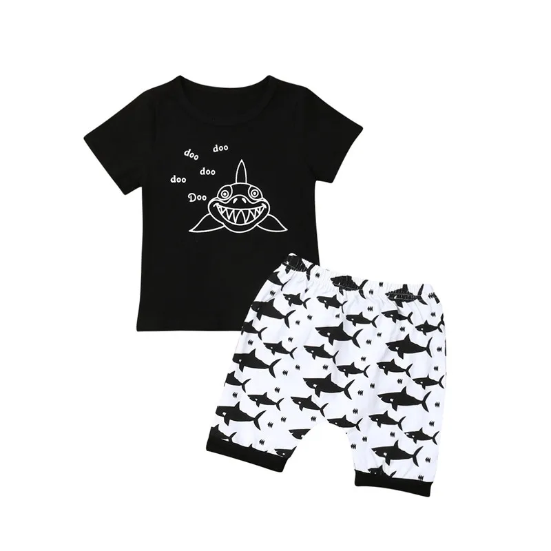 2Pcs Toddler Baby Boys Cotton Summer Outfit Shark T-shirt Top+Shorts Clothes Set