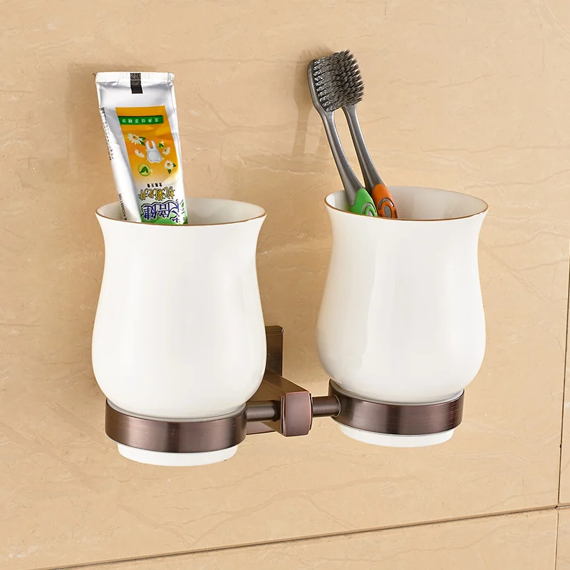 Wall Mounted Cup & Tumbler Holders double Glass Cups ORB (oil rubbed