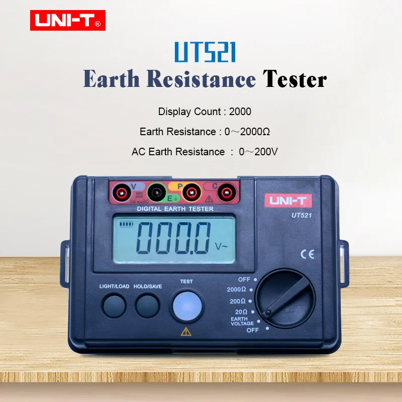 

UNI-T UT521 Digital Earth Resistance Tester Digital Display 0-200V 0-2000 ohm Ground Earth Resistance Voltage Meter Tester