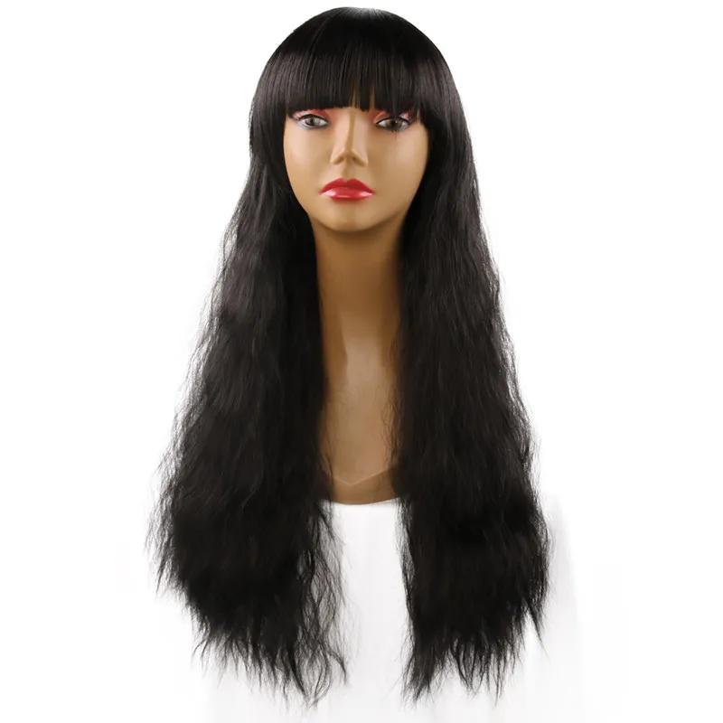 

Gres Women Curly Wig with Bangs Black Long Lolita Wig High Temperature Fiber Lady's False Hair Pieces Wine Red /Black Color