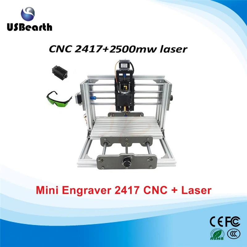 

DIY CNC Router 2417 PCB Milling Machine + 2500MW Laser Cutting Machine