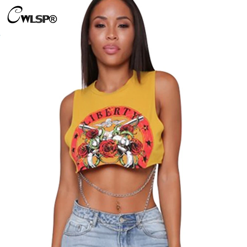 Женская короткая майка CWLSP GUN N ROSES повседневный укороченный топ с круглым вырезом