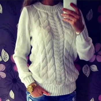 

2019 New fashion autumn winter Casual solid color thick retro twist female sweater long sleeves knit pullover sweater cc587