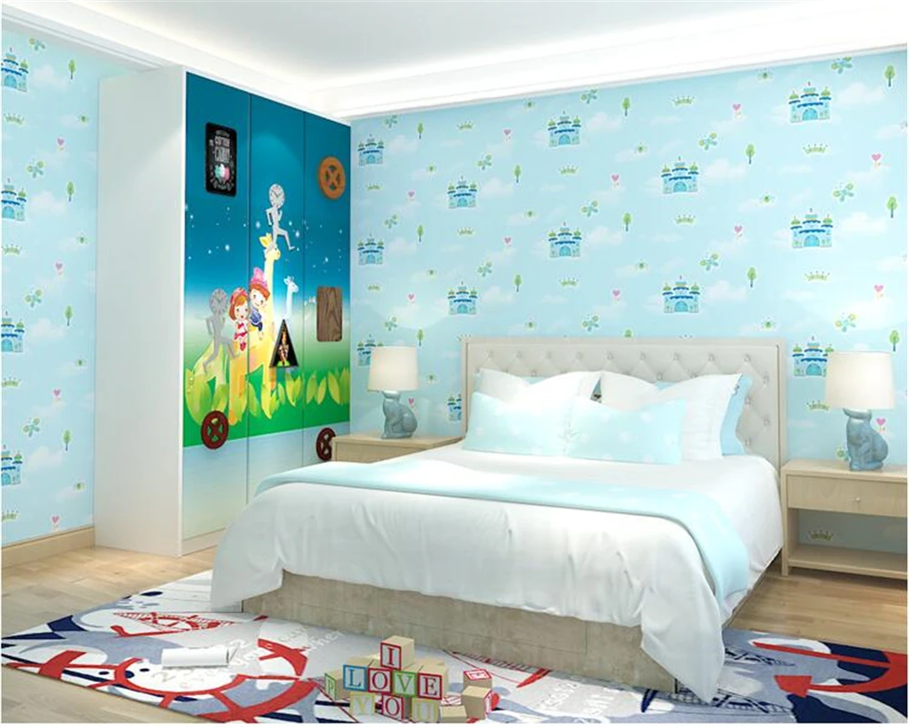 Beibehang Мультфильм Британский ветер замок розовые обои детская комната для мальчиков и девочек Спальня 3d обои гостиная настенная ткань