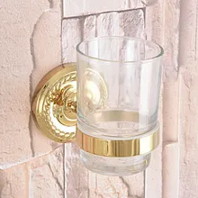 Золотой цвет латунь держатель для зубной щетки одиночный со стеклянной чашкой настенные аксессуары для ванной комнаты aba591