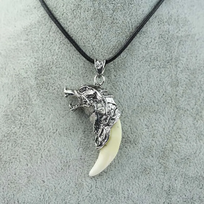 Men Antique Silver Tribal Stark Wolf Fang Tooth Pendant Necklace ...