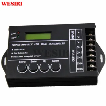 

WESIRI TC420 Time Programable RGB LED Controller Dimmer DC12V/24V 5 Channel Total Output 20A Common Anode for RGB LED Lights