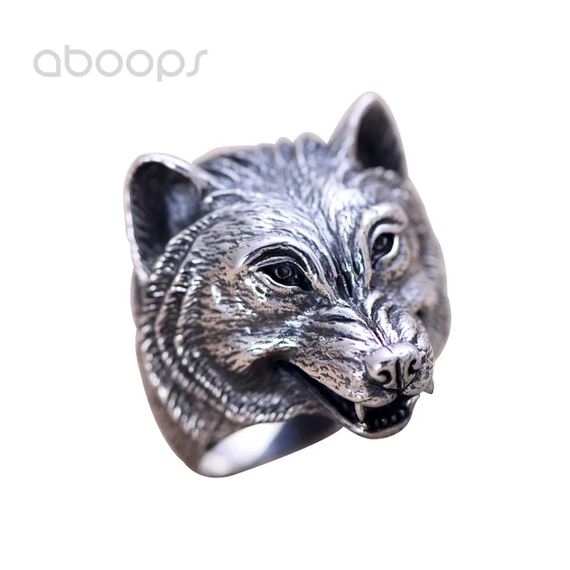 

Vintage Black 925 Sterling Silver Wolf Head Ring Jewelry for Men Size 7.5 8 9 10 11 Free Shipping