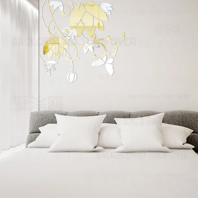bicolor 3d lotus flower mirror wall stickers living room bedroom decor decoration home door tile refrigerator - Flower Bedroom Decor bicolor 3d lotus flower mirror wall stickers living room bedroom decor decoration home door tile refrigerator - Flower Bedroom Decor