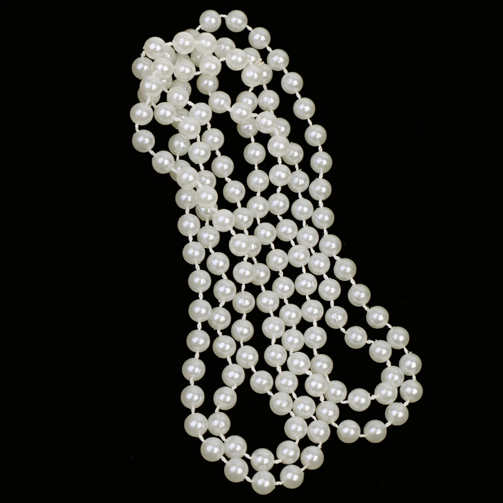 2x Long White Pearls Necklace Flapper Girls Fancy Dress Costume Accessories