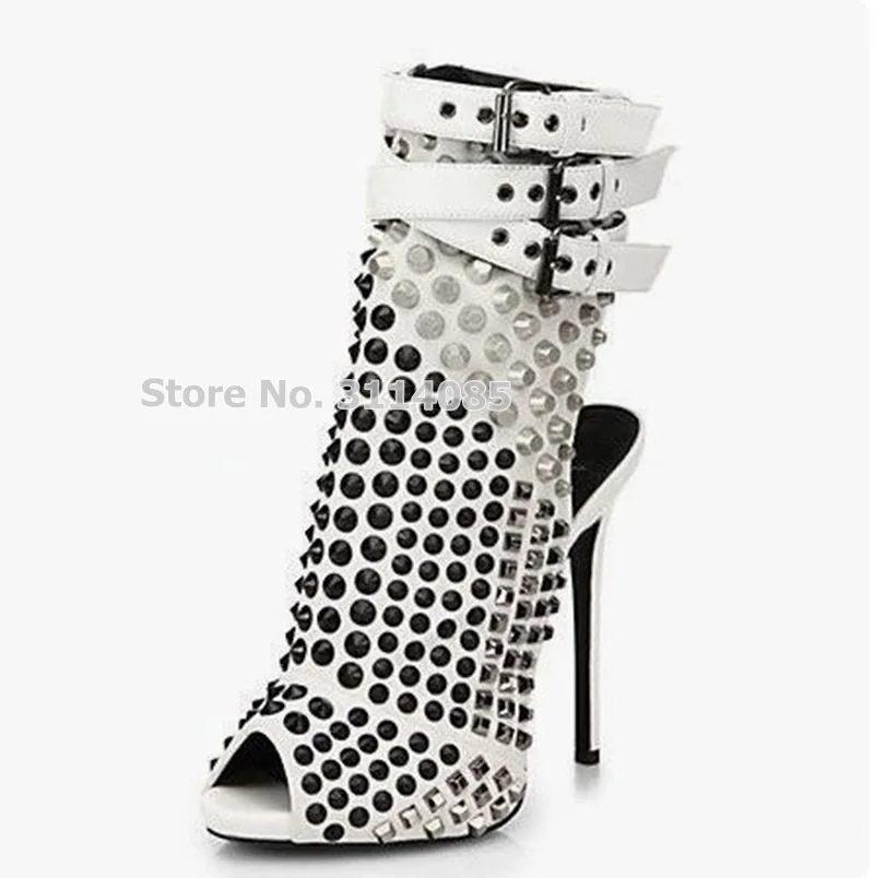 Chaussures Bout Stiletto Noir Clouté Punk Pompe Dropship À Femmes Celebrity As Picture Boucle as Ouvert Picture Blanc Scène Robe Rivets De Sangle Talon Cheville Bottes xdQCtrsh