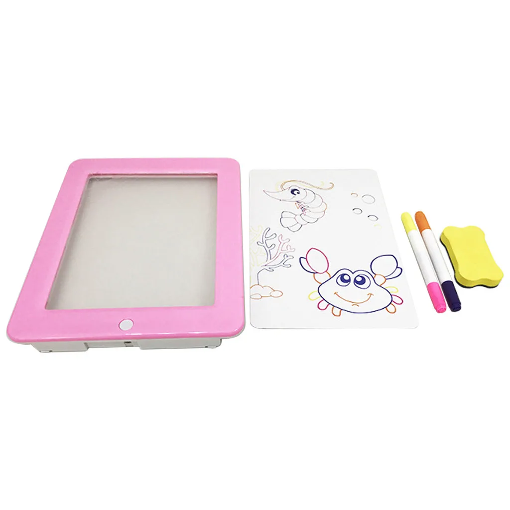 Розовый 3D Magic Pad Доска для письма для детей пластик творческое искусство с ручкой кисти Детский буфер обмена Обучающий набор светодиодный магическая доска - Цвет: Розовый