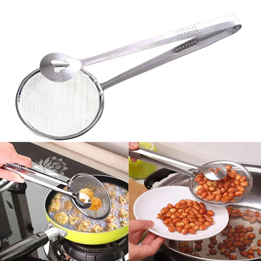 

Multi-function Food Oil-Frying Filter Spoon With Clip Stainless Steel Filters Mesh Net Kitchen Supplies HG99