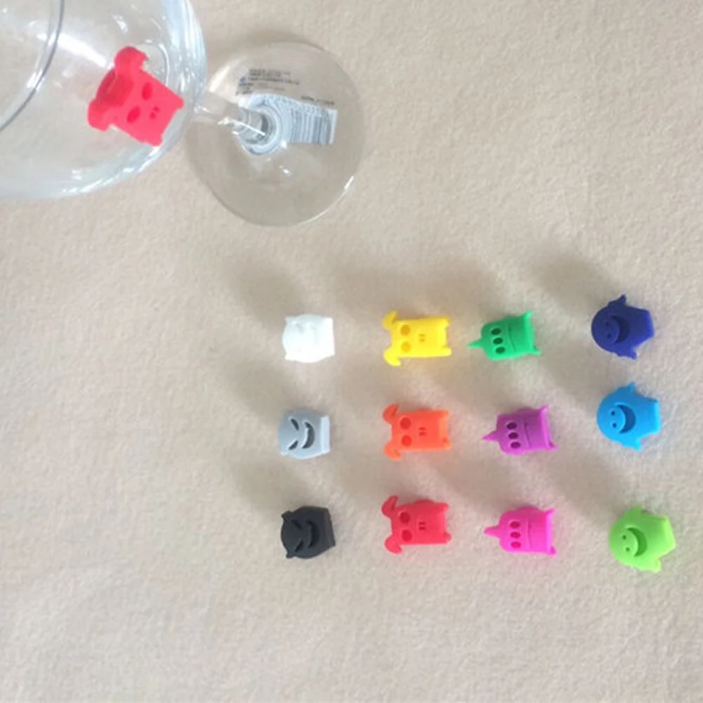 

12 PCS / SET Suction Cup Glasses Marker Silicone Label Party Dedicated Little Monsters Glass Cup Recognizer Tools