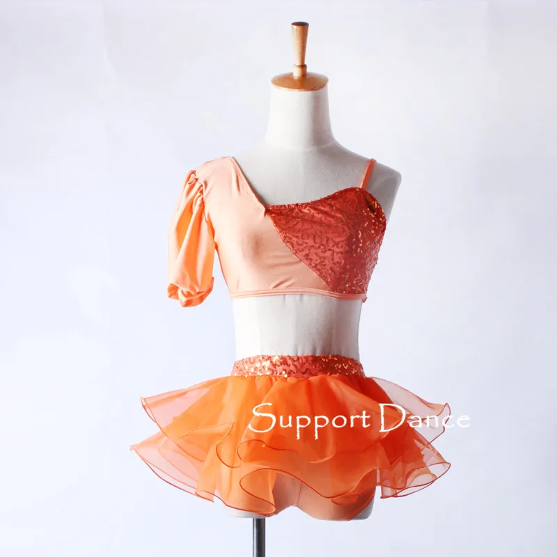 girls-2-piece-irregular-sequin-tutu-ballet-dress-children-adult-orange-professional-dance-costume-c342