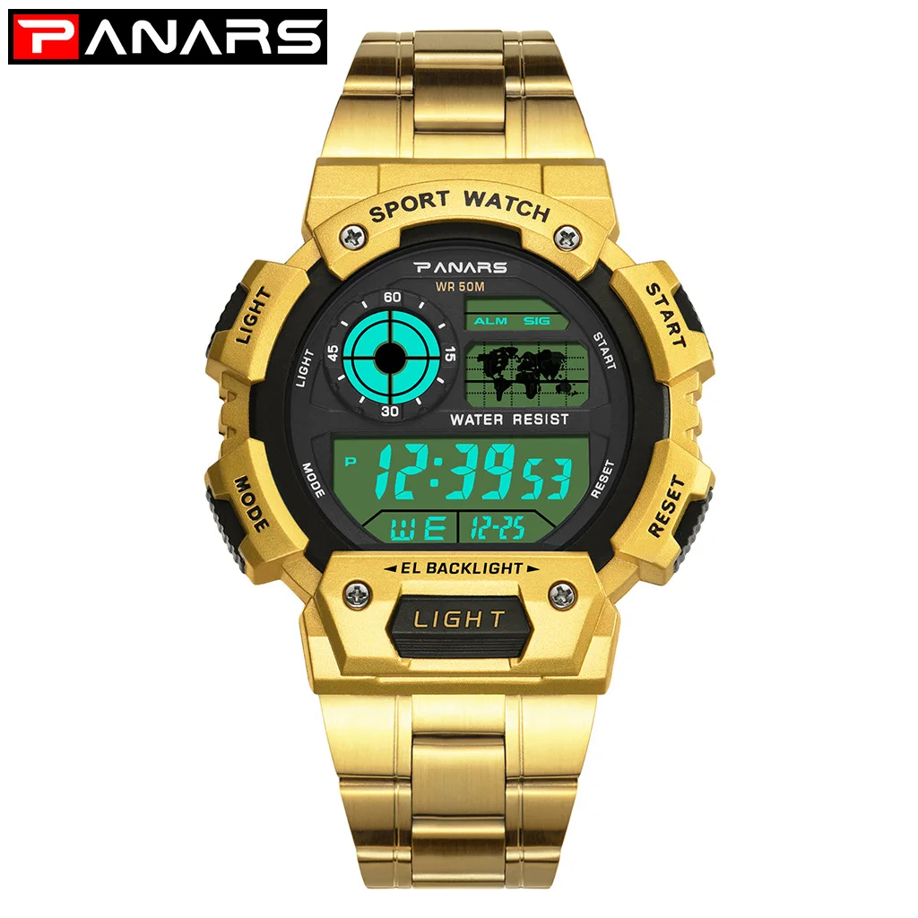 

PANARS 50M Waterproof Swimming Men's Sports Digital Watches Luxury Golden Male Military Watch LED Wristwatch Relogio Masculino